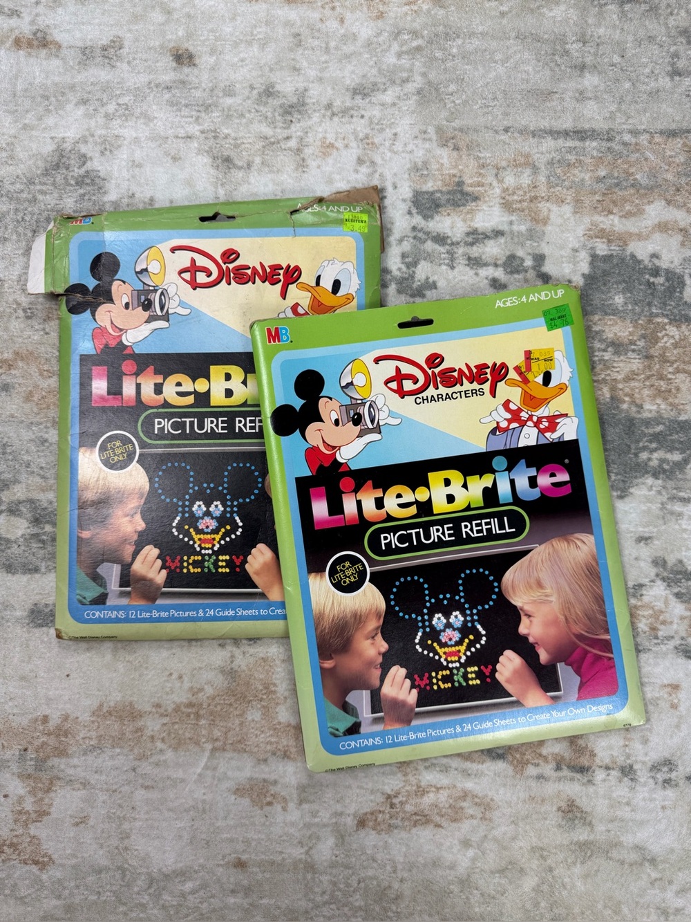 Vintage 1980s Disney Lite-Brite Picture Refill Lot of 2 Mickey Donald MB 1980